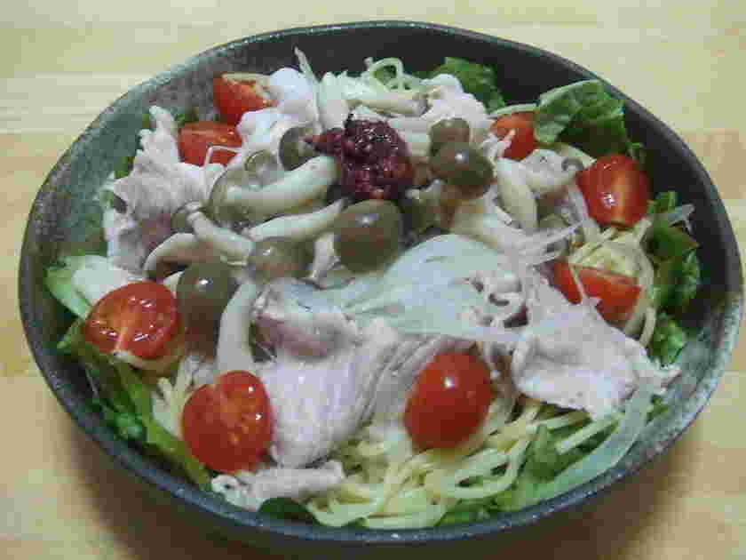 大根と大葉の豚しゃぶサラダ風パスタ