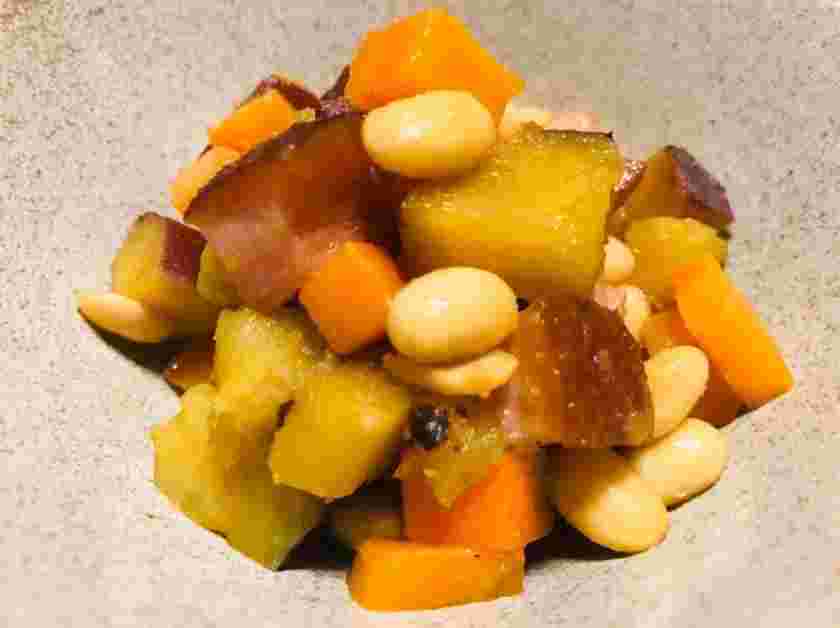 常備菜に使えるさつまいもと人参と大豆の洋風うま煮