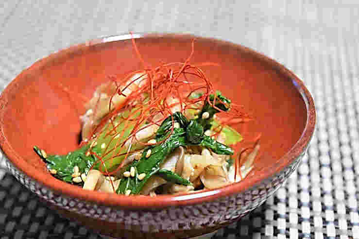 レンジで作るチンゲン菜と舞茸のピリ辛ナムル
