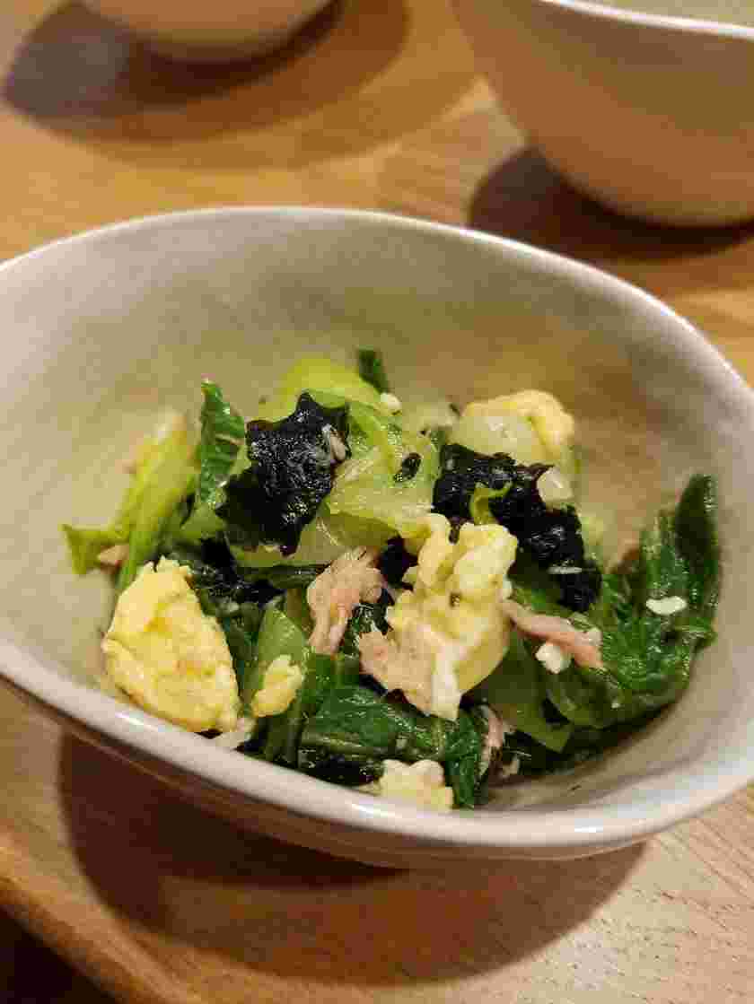 チンゲン菜とツナと卵の和え物