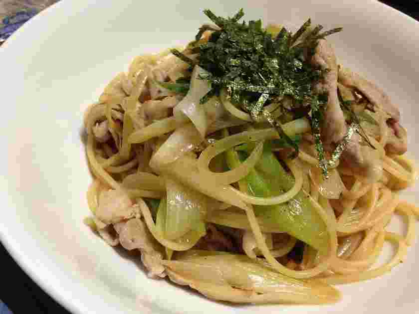 豚肉とネギの和風パスタ