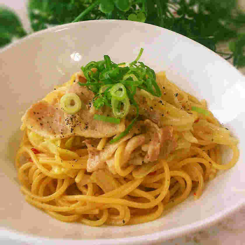 豚肉とキャベツのワンポットパスタ