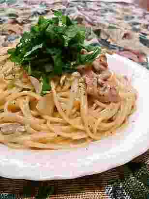 豚肉と梅の和風クリームパスタ