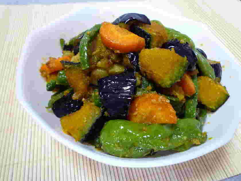 素揚げ夏野菜の甘辛味噌炒め