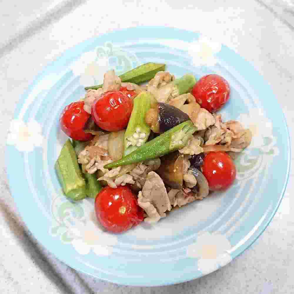 彩り夏野菜と豚肉のさっぱり中華炒め
