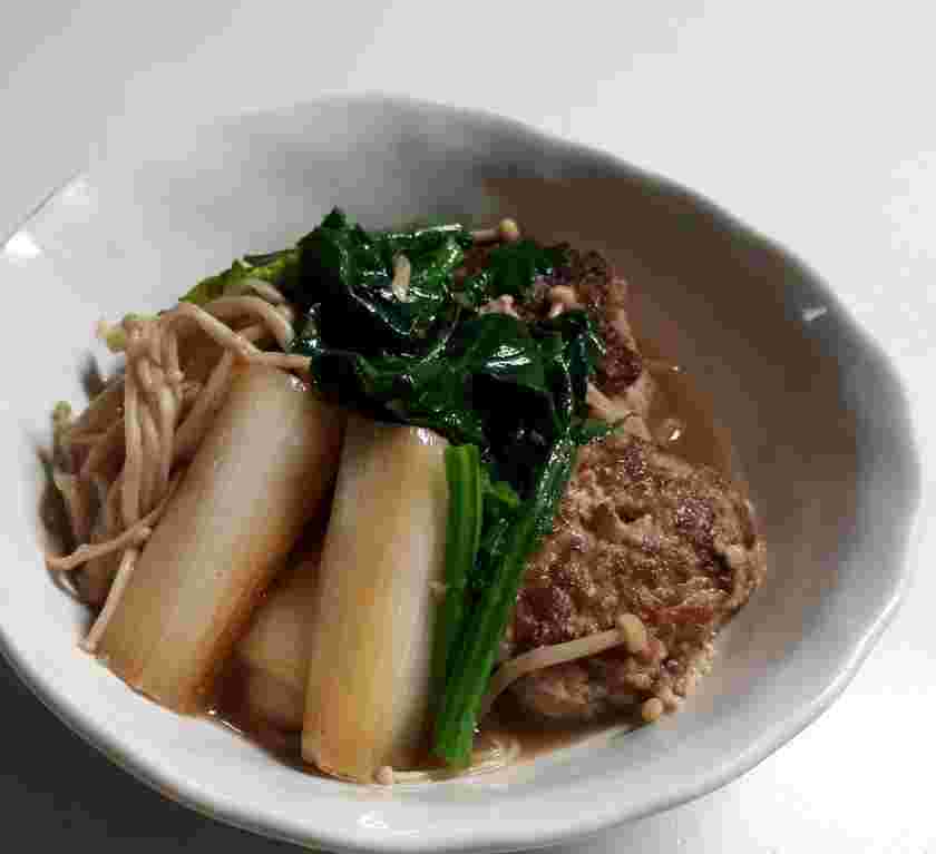 焼き白ネギの和風煮込みハンバーグ