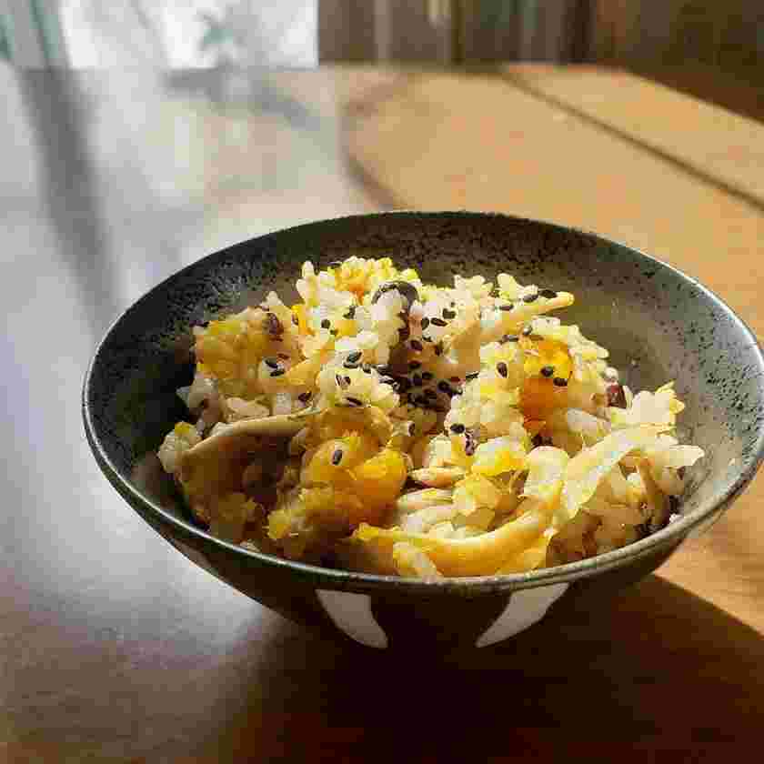 かぼちゃと舞茸とめんつゆの雑穀炊き込みご飯