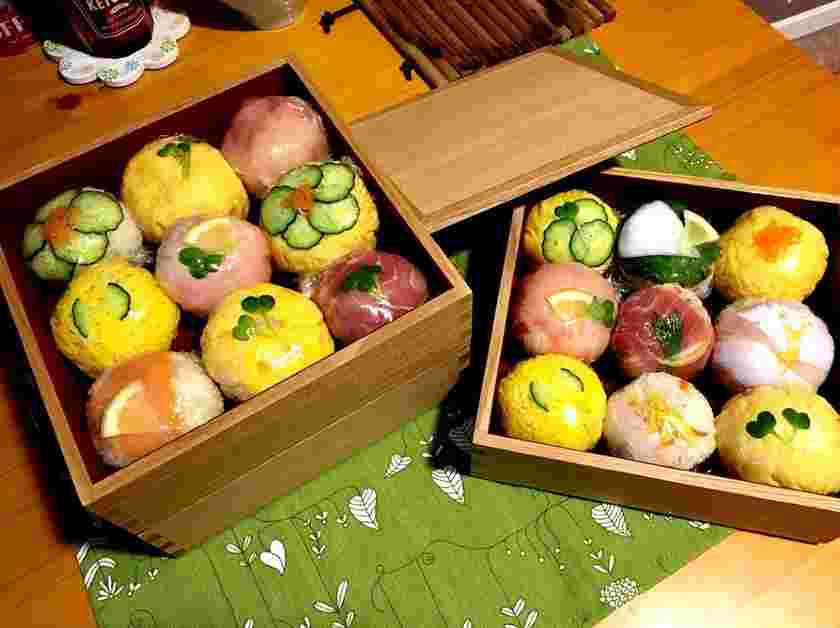 野菜と卵の手まり寿司