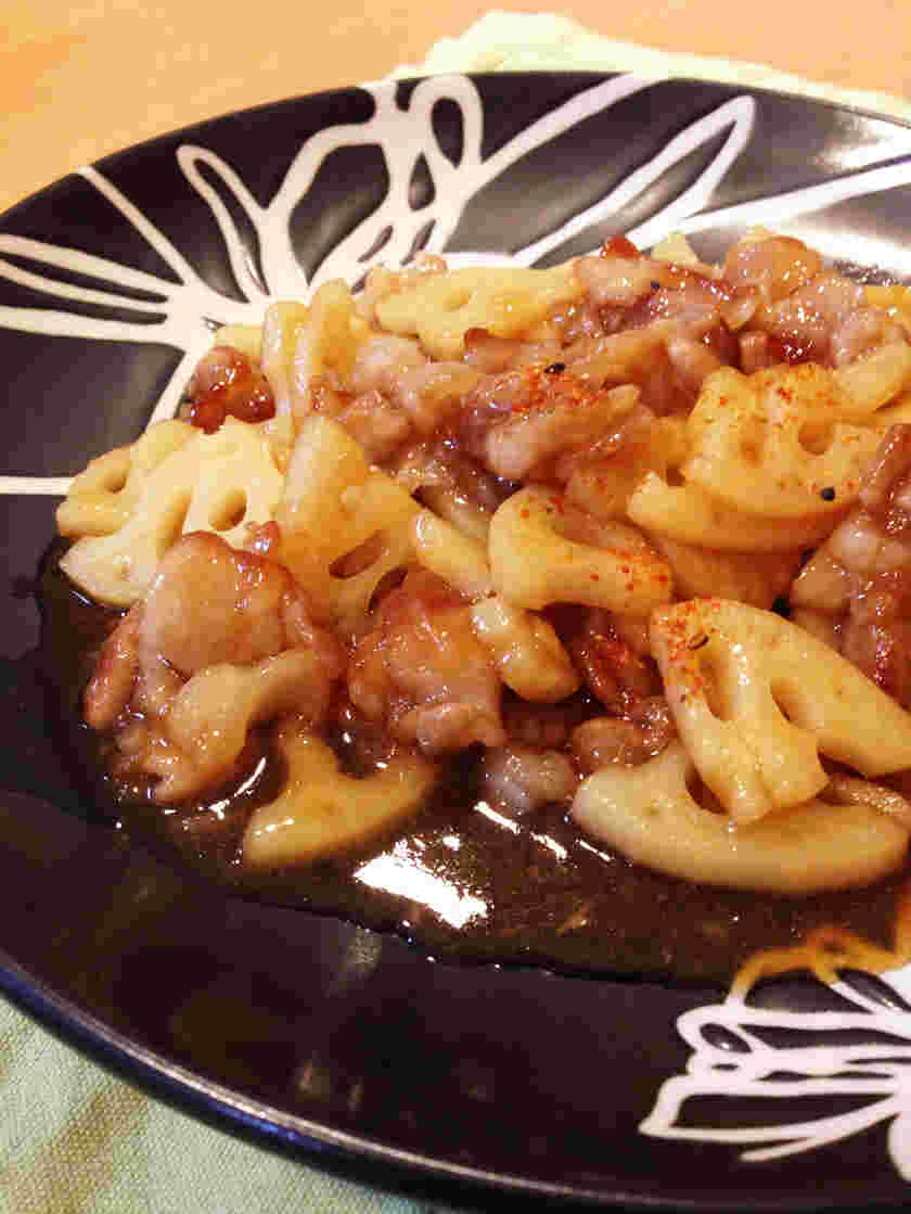 豚バラ肉とレンコンの甘酢炒め