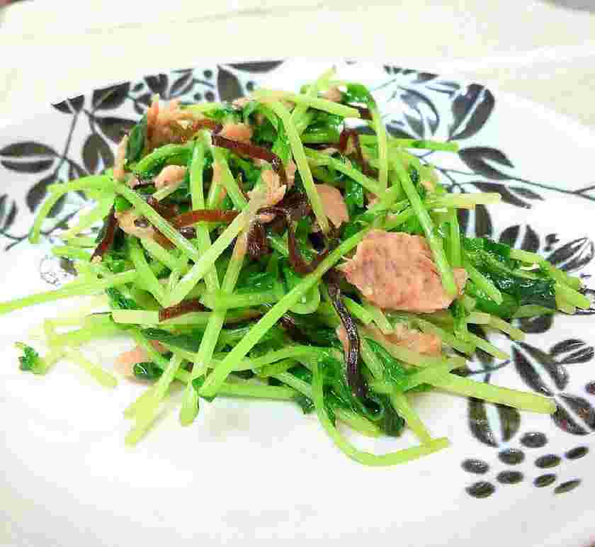 豆苗のツナ塩昆布炒め