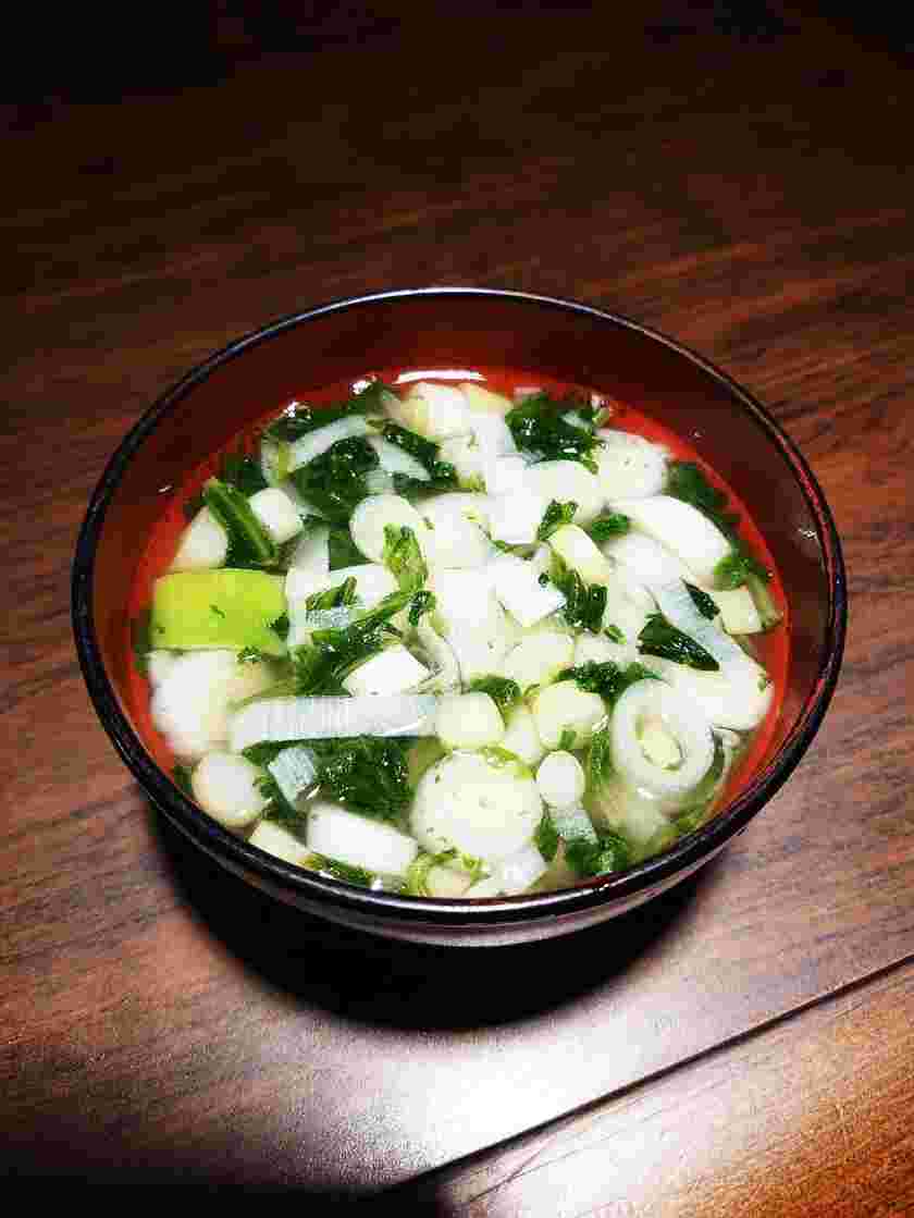冷凍ほうれん草とネギの味噌汁