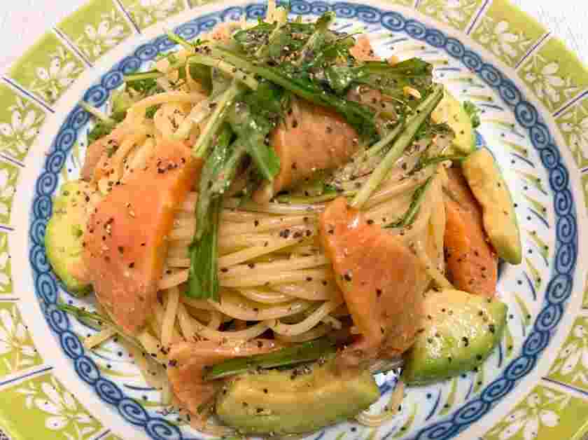 サーモンと水菜の和風冷製パスタ