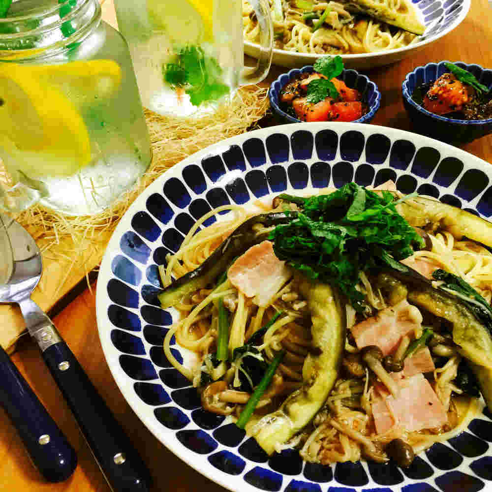 きのことなすの和風パスタ