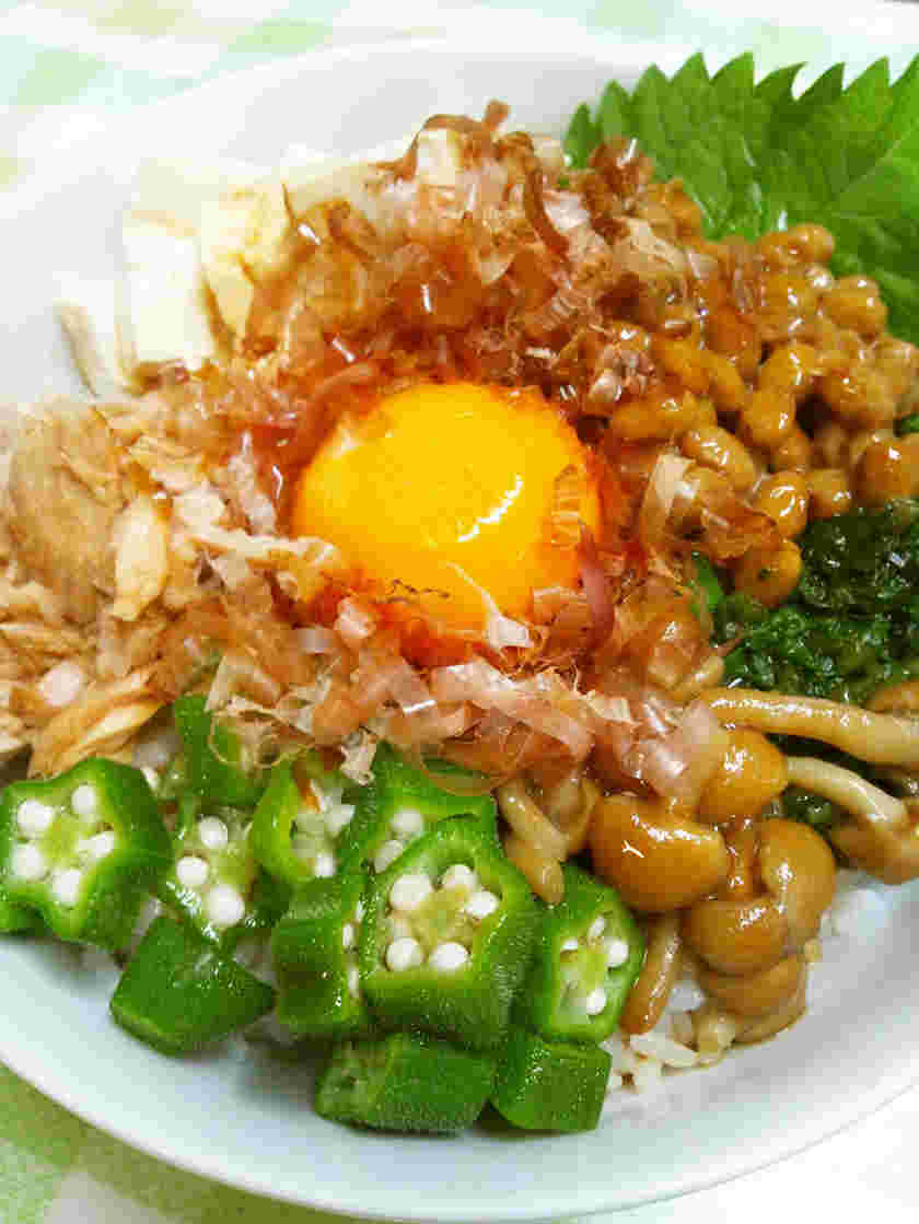 豆腐と夏野菜のネバネバ丼