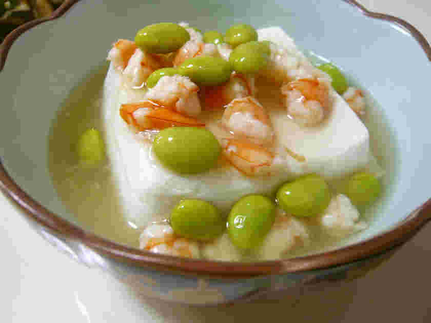 小エビと枝豆の豆腐あんかけ