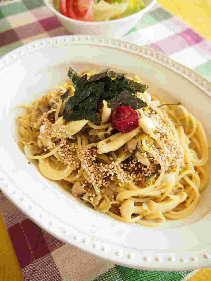 貝ひもと高菜のパスタ