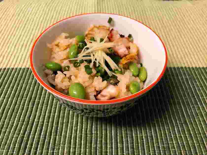 タコとベビーホタテの炊き込みご飯