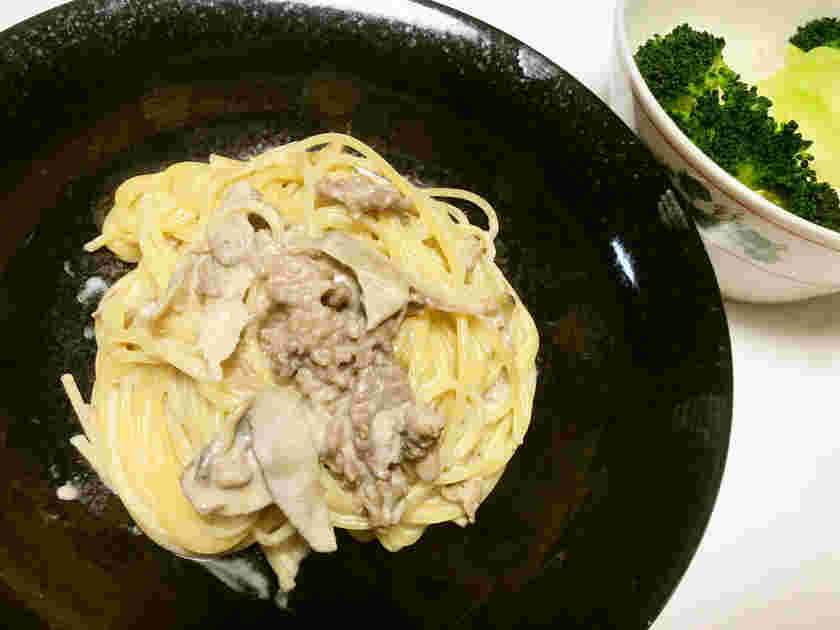 ごぼうと牛肉のクリームパスタ