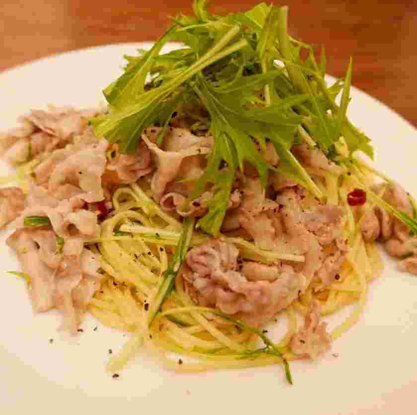 豚バラと水菜のパスタ