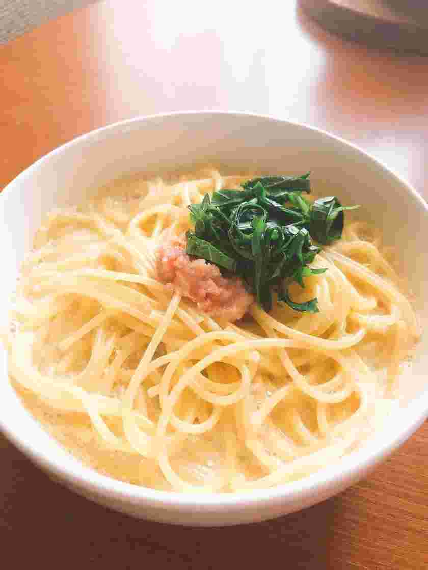 豆乳であっさり明太クリームスープパスタ