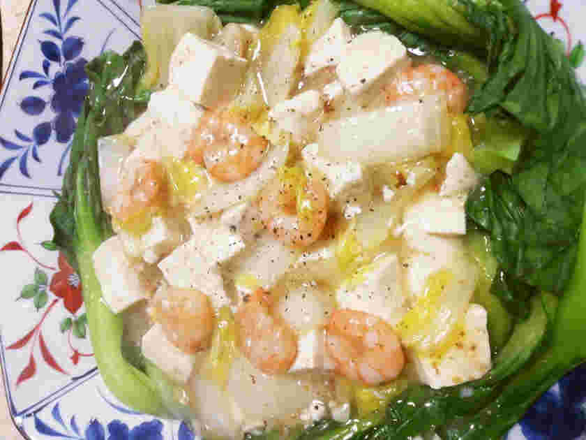 白菜を使った海鮮白麻婆豆腐風