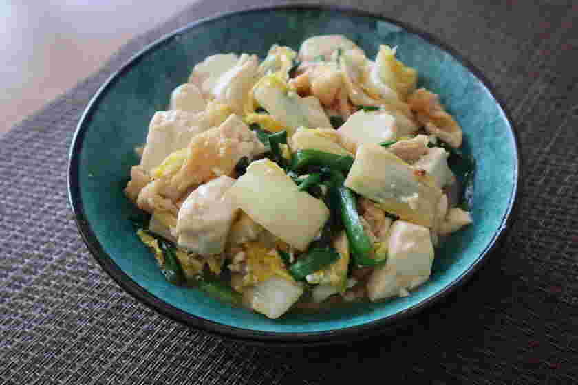 白菜と豆腐とニラの炒めもの