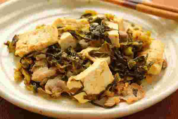 豆腐と豚肉の高菜炒め