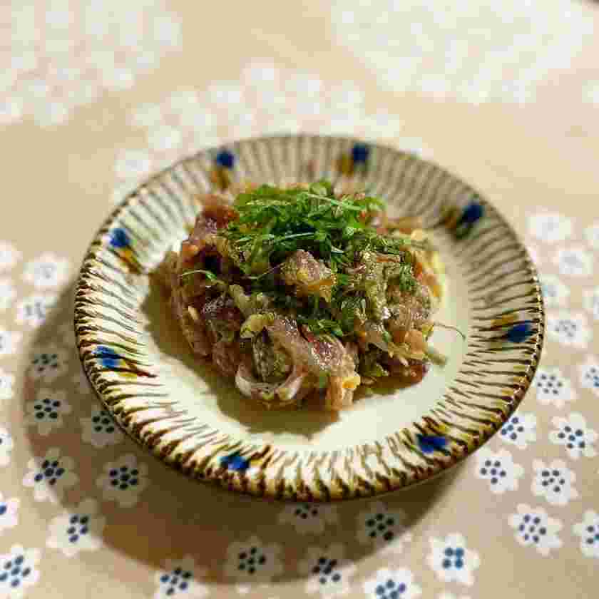 簡単魚料理のあじのなめろう風和え物