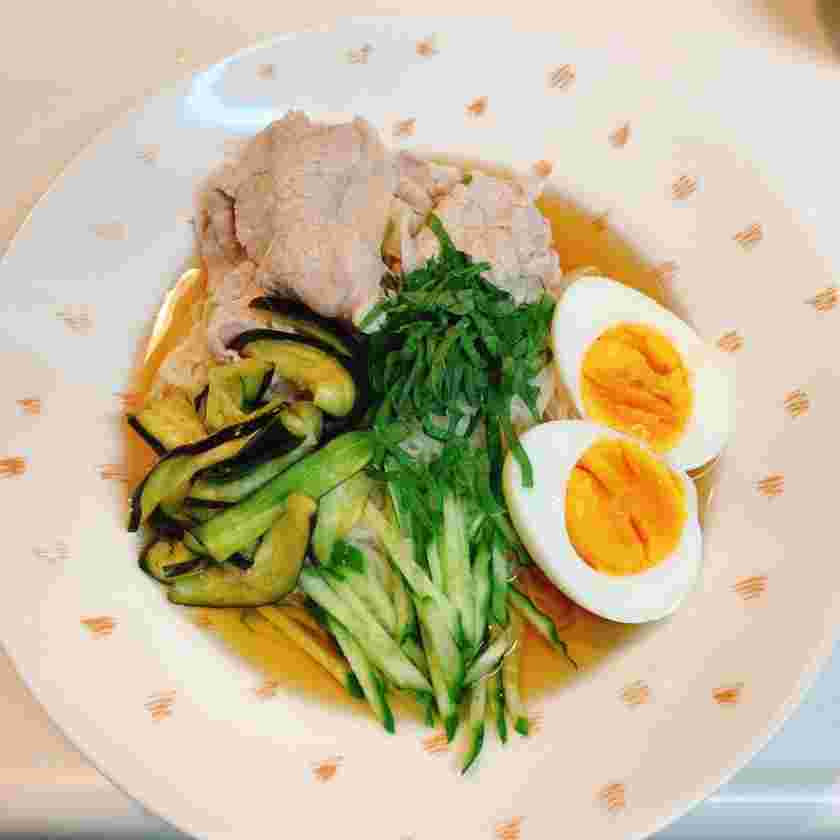 豚肉となすときゅうりのぶっかけそうめん