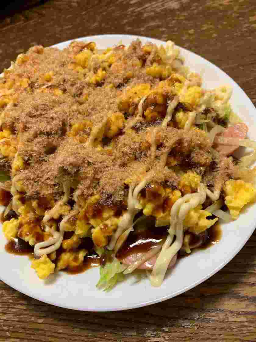 じゃがいもとソーセージのお好み焼き風炒め
