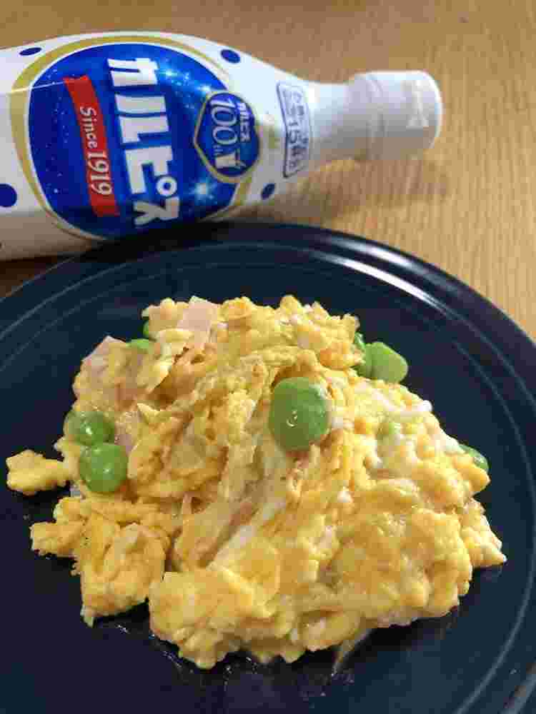 枝豆とハムのカルピス卵炒め