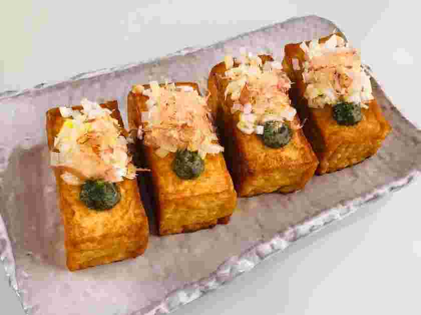 青じそチューブ乗せ厚揚げめんつゆ焼き