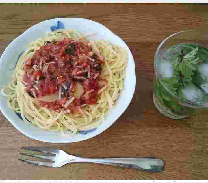 じゃがいもの魚介風パスタ