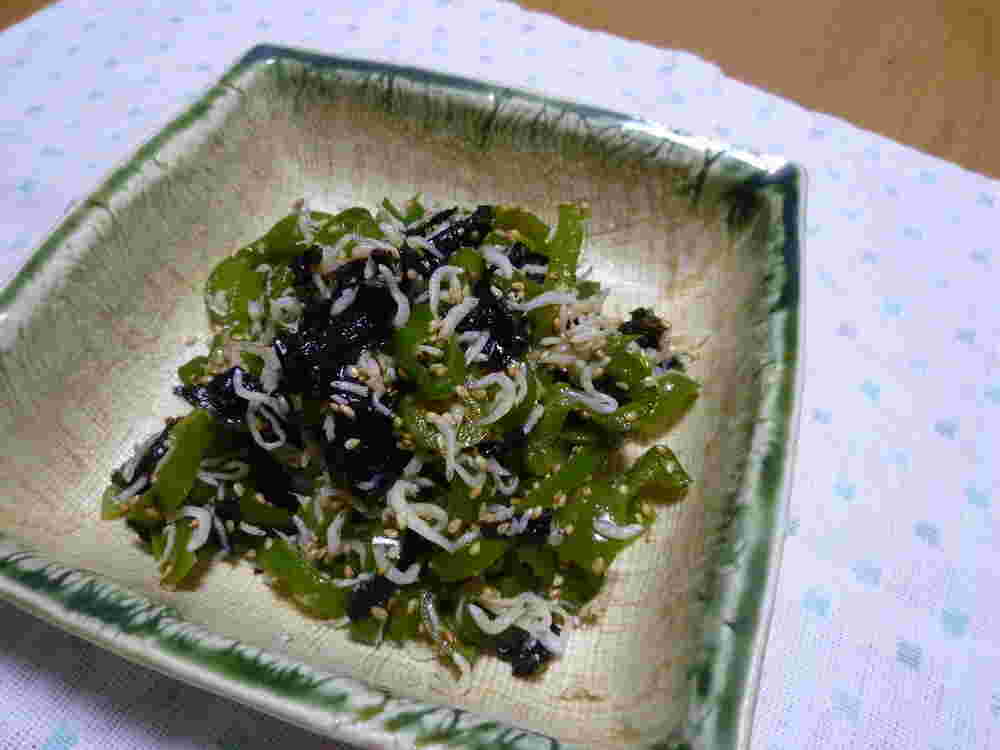 ピーマンとしらすの海苔和え