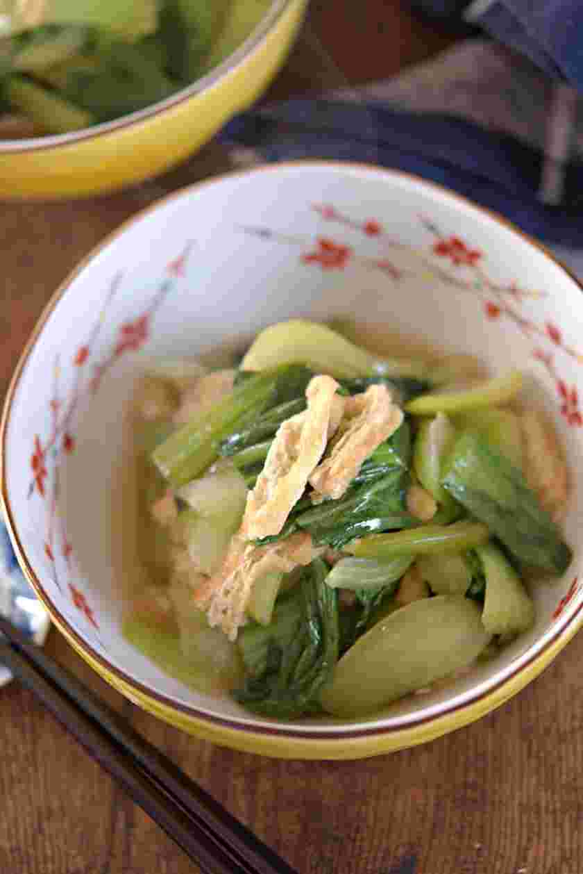 たけのこご飯に合う献立（チンゲン菜と油揚げの煮浸し）