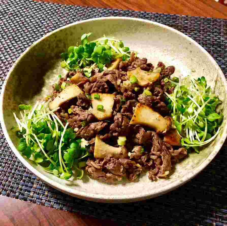 牛肉とエリンギの生姜焼き