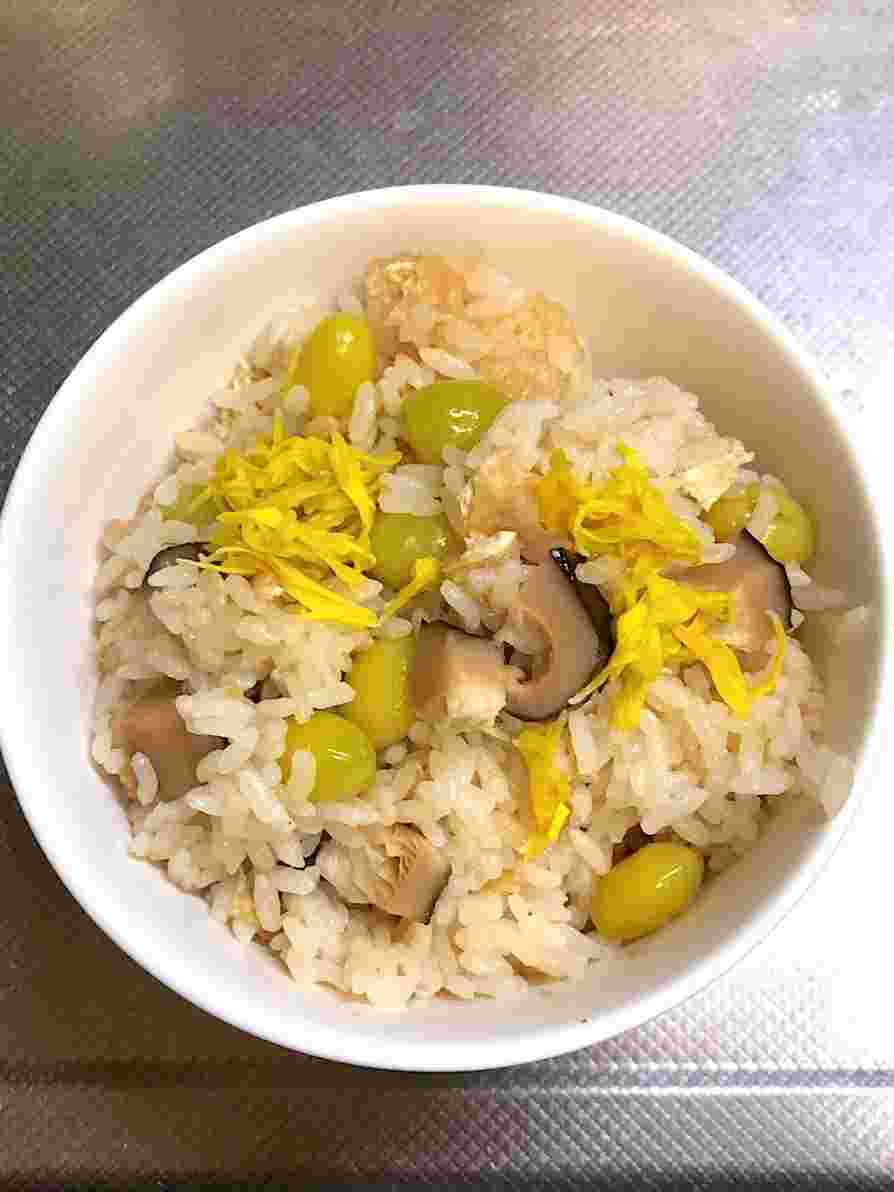 銀杏拾いした食材で炊込みご飯